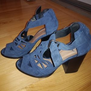 Anthropologie Blue Suede Heels Sz 40 (US 9)